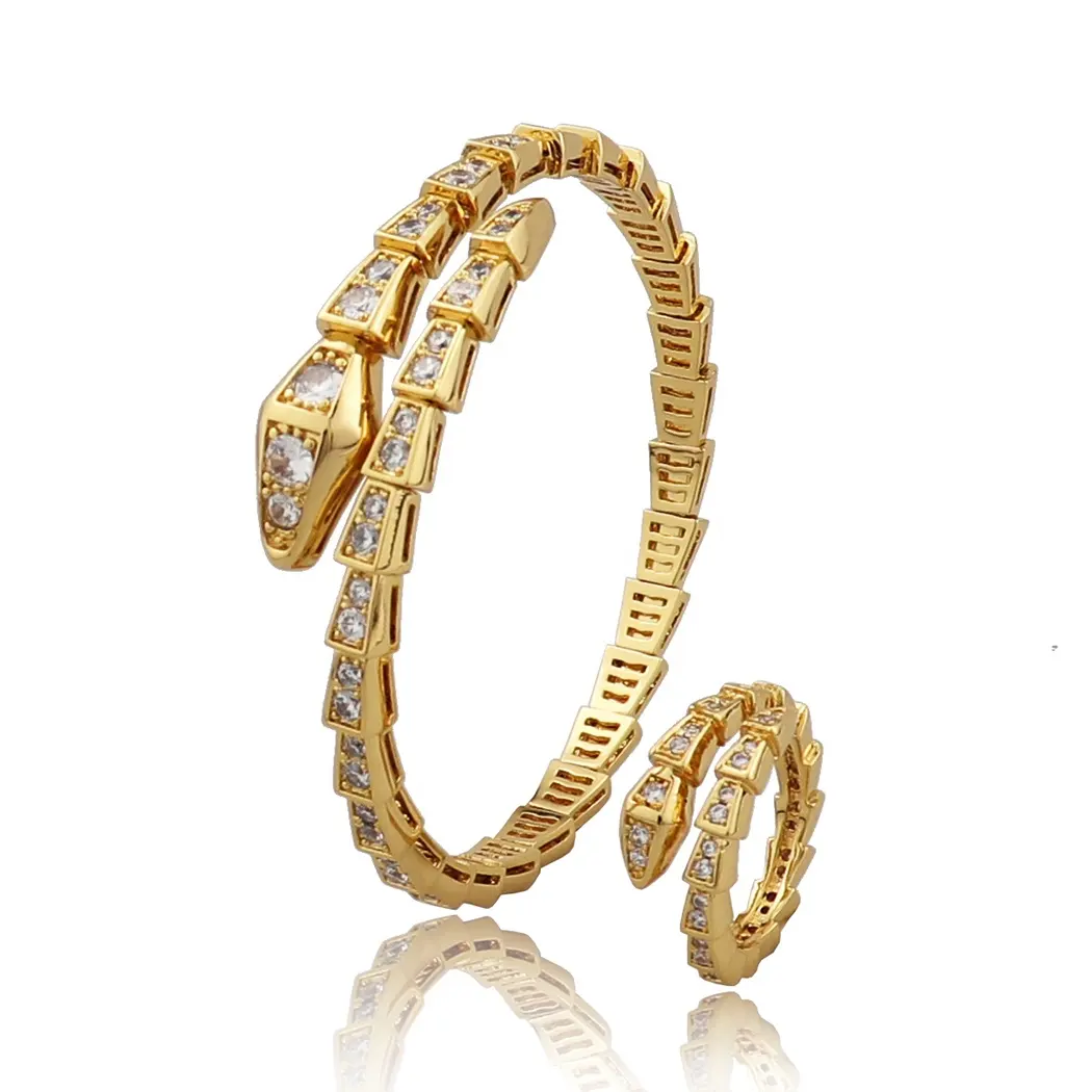Pulsera de serpiente para mujer, joyería de marca de moda, estilo de joyería, zirconia, de 18 k chapado en oro, pulseras, juego de anillos