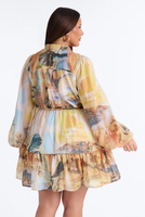 Robe Courte Décontractée à Manches Longues et Col en V Imprimé Floral Respirante pour Femmes Rondes, Taille Élastique, Étages Superposés, Idéale pour Soirées et Cérémonies, ODM