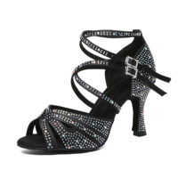 Chaussures de danse latine LUOQIAO L602 à paillettes argentées, talon de 7,5 cm, semelle souple, professionnelles pour débutants, entraînement de danse de salon