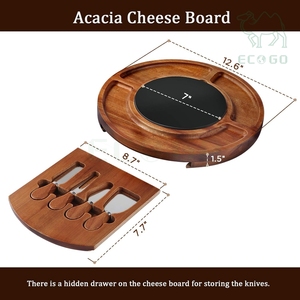 Juego de Regalo Redondo, Bandeja para Servir Comida para Fiestas, Tabla de Charcutería de Madera de Acacia, Tabla de Quesos de Madera con Cuchillos - Product Image 6