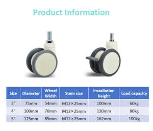 2,5 3 4 5 Zoll Medizinisches Doppelrad TPR-Beläge Leise Laufendes Schwenkbares Bremsrad für Krankenhauswagen Bett Instrument - Product Image 3