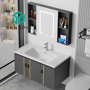 Mueble <span class=keywords><strong>de</strong></span> <span class=keywords><strong>Baño</strong></span> <span class=keywords><strong>de</strong></span> Aluminio <span class=keywords><strong>de</strong></span> Lujo, Impermeable, para Hoteles, <span class=keywords><strong>con</strong></span> Espejo <span class=keywords><strong>de</strong></span> Maquillaje, <span class=keywords><strong>Grifo</strong></span> <span class=keywords><strong>y</strong></span> <span class=keywords><strong>Lavabo</strong></span> <span class=keywords><strong>de</strong></span> Cerámica - Product Image 1