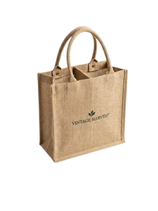 Sac cadeau double pour vin en jute naturel avec séparateur pour deux bouteilles et poignée en corde durable pour l'emballage de vin, la vente au détail et les célébrations - Product Image 3