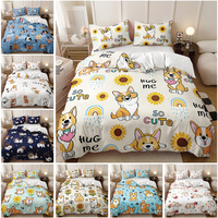Parure de lit pour enfants imprimée de dessins de chiens et de tournesols, impression numérique 3D, microfibre 500TC, style américain