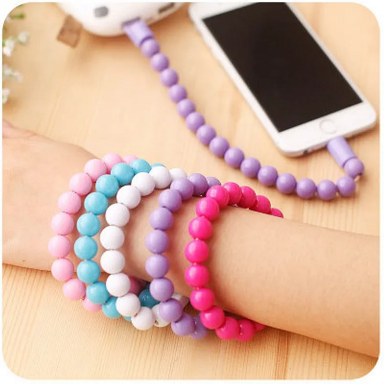 Free Shipping Wristband Micro USB Data Cable Jewelry Beads Bracelet USB to Micro USB Charging Wire for Smart Phones