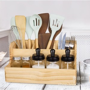Organizador de Cocina de Madera para Cubiertos y Condimentos con Soporte para Espátulas y Cuchillos, Capacidad para 10 Piezas - Product Image 4