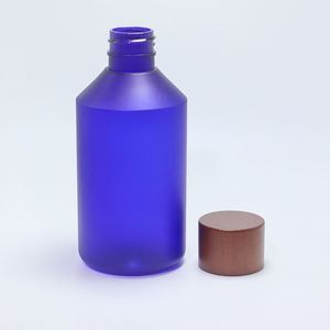Bouteille en plastique PET à épaule inclinée 300ml 500ml 10oz 16oz avec bouchon plat en bois ciré blanc, pour lotion, cosmétique, tonique, pure dew - Product Image 4