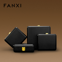 Boîte à bijoux de luxe en cuir PU noir avec fermoir doré, doublure en velours, pour collier, bague, pendentif, coffret cadeau souvenir