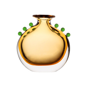 Jarrón de Vidrio Amarillo Soplado a Mano Estilo Mid-Century con Puntos Verde Esmeralda en Relieve, Centro de Mesa Artístico para Decoración de Sala de Estar u Hotel - Product Image 2