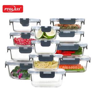 Pyglass Top Seller 24 pièces de récipients de stockage des aliments en verre supérieur ensemble de couvercles carrés en plastique pliants pour accessoires de cuisine - Product Image 1
