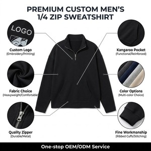 Sudadera con Cierre de Cremallera de un Cuarto para Hombre, con Logotipo Personalizado Bordado, al por Mayor, Lisa, Transpirable, con Cuello Alto, Informal, para Uso Diario y Laboral - Product Image 2