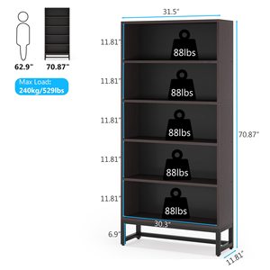 Librero Alto SENYU Negro, Librero Grande de 70.8 Pulgadas con Luces LED, Librero Independiente Resistente para Biblioteca - Product Image 3