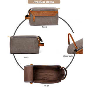 Guangzhou Factory Custom <strong>Mens</strong> Toiletry Bag Cosmetic Shaving Dopp Kit Canvas Leather Travel Kit Toiletry Bag <strong>Pouch</strong> <strong>Mens</strong> - Product Image 2