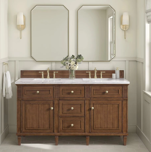 <span class=keywords><strong>Mobile</strong></span> <span class=keywords><strong>Bagno</strong></span> Classico in Noce Stile Mid-century Personalizzato <span class=keywords><strong>con</strong></span> Top in Quarzo e Doppio Lavabo in Ceramica <span class=keywords><strong>da</strong></span> 60'' - Product Image 1