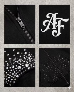 Sweat-shirt à capuche surdimensionné avec fermeture éclair, imprimé personnalisé avec strass et motifs en cristal, pour les marques de streetwear Y2K - Product Image 3