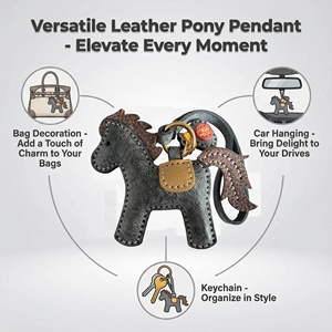 พวงกุญแจ<span class=keywords><strong>หนัง</strong></span>แท้ประดับโลหะรูปม้าสุดหรู - Product Image 2