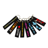 Porte-clés promotionnels haut de gamme en gros, avec logo personnalisé en tissu, étiquette brodée, anneau tressé, porte-clés brodé