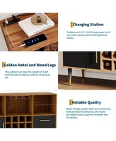 Meuble Bar à Vin Moderne en Bois RTA pour Commandes en Gros, Luxe avec Éclairage LED et Station de Recharge pour Salon et Salle à Manger