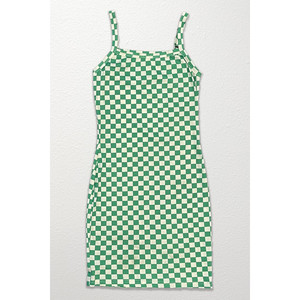 <b>Checkered</b> Rib Knit Tank <b>Top</b> Dress - Product Image 1