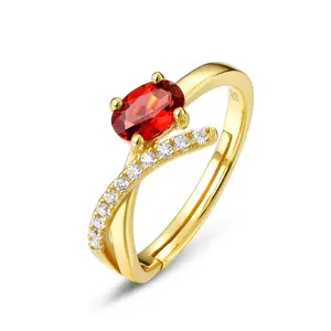 Factory Price Wholesale Natural Gemstone Red Garnet Rings Fashion 925 Sterling Silver Jewelry Ring