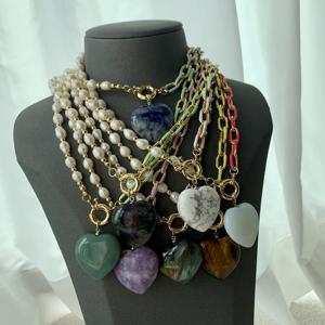 <span class=keywords><strong>BD</strong></span>- B5277 grande pierre pendentif collier coeur perle d'eau douce chaîne collier fin luxe collier bijoux femmes - Product Image 3