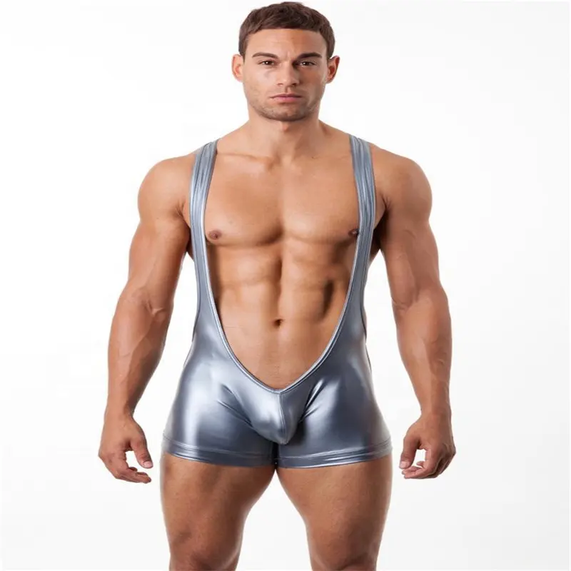 Wholesale Erotic Leather Wrestling Singlet Lingerie Sexy Plus Size Men Gay Underwear Bodysuit Catsuit Mens Latex Underwear