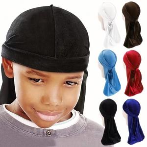 Durags en velours pour bébés et enfants, pack de 4 durags premium pour hommes et femmes avec longue queue et sangle large - Product Image 2
