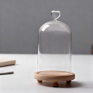 بورسليكات شفاف فارغ منفوخ يدويًا زجاج مقاوم للغبار بيضاوي صوفي الحب غطاء قبة زجاجي مع قاعدة خشبية - Product Image 1