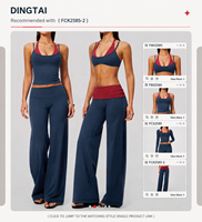 Pantalon de yoga Dingtai taille haute à revers, jambe large, pour femme, color block, contrôle du ventre, effet push-up, séchage rapide, respirant