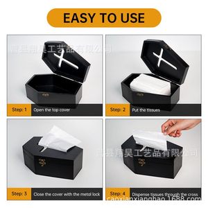 <b>Gothic</b> Style Coffin Tissue Box 9.75x6.75x4 Inches Wooden Black Flip Top Storage Box For Home Car <b>Bathroom</b> Decor - Product Image 4