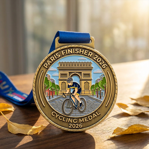 Medalla Deportiva de Ciclismo Personalizada con Impresión UV y Relieve 3D en Latón Macizo Antiguo para Carreras de Ciclismo, Venta al Por Mayor de Fábrica B2B - Product Image 2