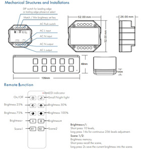 S1-B + R1 Push-Dim AC 100-240V TRIAC Dimmer hàng đầu cạnh và dấu cạnh mờ điều khiển + RF không dây điều khiển từ xa 1.5A - Product Image 5
