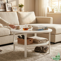 Table basse ronde blanche à 2 niveaux, plateau double, double rangement, table d'appoint minimaliste pour salon