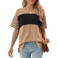 Nouveau style printemps/été 2026 – T-shirt décontracté à rayures contrastées et col rond à manches courtes pour femme