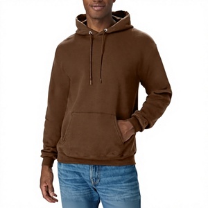 Sweat-shirt à capuche en polaire marron pour homme, coupe classique, couleur unie, décontracté, avec poche avant - Product Image 1