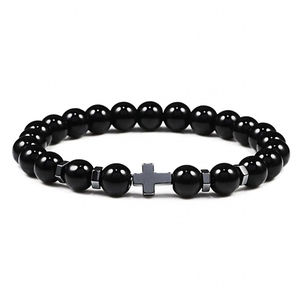 Bracelet en pierres naturelles JD Wholesale, perles croisées, turquoise, pierre de <span class=keywords><strong>lave</strong></span>, œil de tigre, bijoux de protection religieux pour cadeaux - Product Image 4