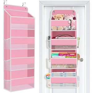 Organisateur suspendu sur porte à 4 poches, en tissu non tissé rose, pour l'organisation de la chambre d'enfant, de la chambre à coucher et du placard - Product Image 1