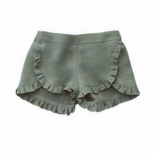 الأغاف الكتان شورت مكشكش مخصص تصميم الاطفال عارضة الصيف السراويل فتاة - Product Image 1