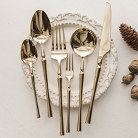 Ensemble de cuillères à dessert spaghetti vintage de luxe français, en acier inoxydable 304, doré titane, jetables pour fêtes