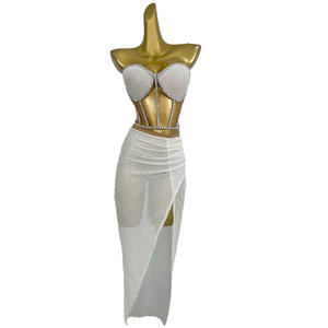 Sihaiyile, corsé de lentejuelas blancas con diamantes de imitación, faldas con abertura alta, conjunto de <span class=keywords><strong>2</strong></span> piezas, vestido de cena para mujer, vestido de noche para fiesta, trajes de Festival - Product Image 1