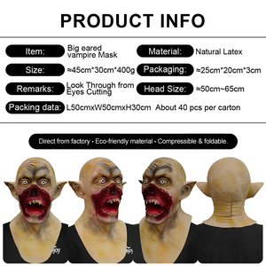 Máscara de Látex de Demonio de Terror, Máscara de Fantasma Aterrador con Orejas Grandes, Accesorio de Cabeza de <span class=keywords><strong>Vampiro</strong></span> para Fiesta de Halloween, Cosplay, Personalizable - Product Image 2