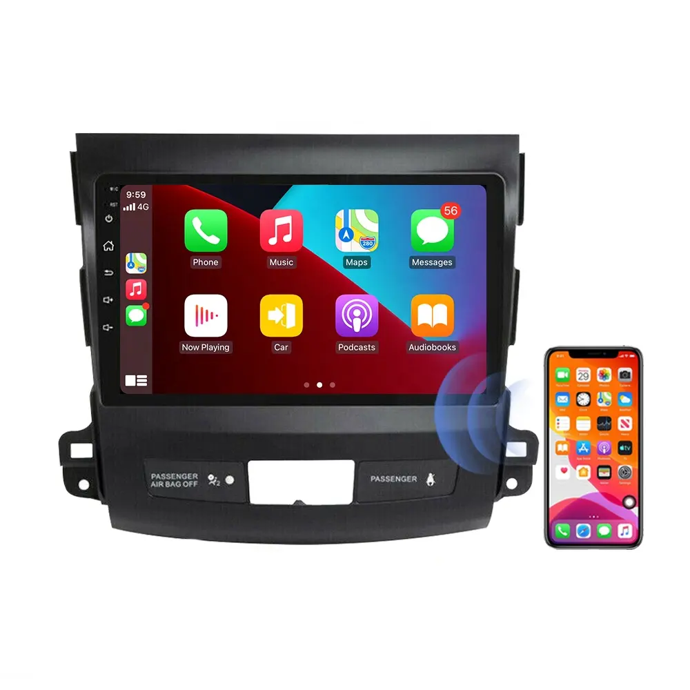 Multimedia HD Mobil 9 Inci, Radio Apple Carplay IGO Android 1 + 16GB GPS WIFI untuk Mitsubishi Outlander 2006-12