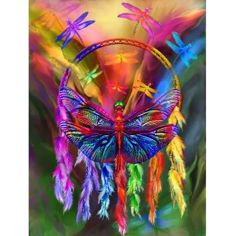 The Dream Catcher Rainbow Dragonflies Diy Diamond Painting Modern Home Interior Wall Decor Diamond Embroidery Full Drill