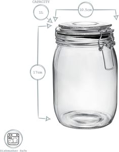 Pot en verre avec couvercle (1 litre) Contenant de stockage en verre hermétique pour aliments, farine, pâtes, café, bonbons, friandises pour chiens, collations - Product Image 3