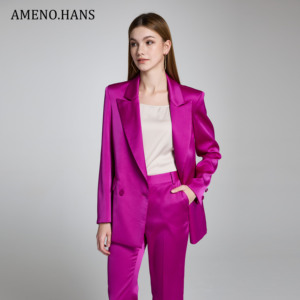 Vente en gros populaire bureau dames femmes d'affaires <span class=keywords><strong>violet</strong></span> boutons simples costume Blazer <span class=keywords><strong>pantalon</strong></span> ensemble deux pièces - Product Image 4