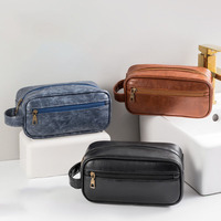 Trousse de Toilette Homme Grande Capacité en Cuir PU, Portable, avec Fermeture Éclair, pour Kit de Rasage et Rangement, Pochette de Voyage
