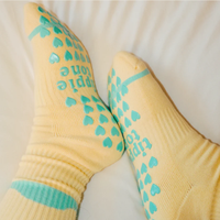 Chaussettes de trampoline antidérapantes POPSOX personnalisées avec logo, pour Pilates, yoga, compression, tube, à volants, respirantes, tricotées