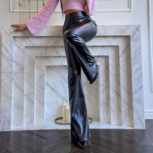 Vente chaude Hiver Taille Haute Lumière Détection Cuir <span class=keywords><strong>Noir</strong></span> <span class=keywords><strong>Brillant</strong></span> Lâche <span class=keywords><strong>Pull</strong></span> Manteau Cardigan - Product Image 3