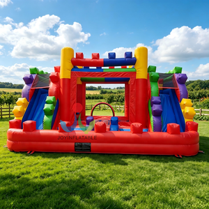 Combo de <span class=keywords><strong>Castillo</strong></span> Inflable Gigante Multicolor <span class=keywords><strong>con</strong></span> Toboganes de Bloques de Construcción, Pista de Obstáculos y Zona de Salto Central <span class=keywords><strong>con</strong></span> Toboganes de Doble Cara - Product Image 1