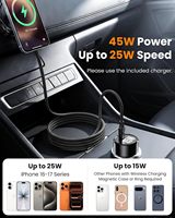 Chargeur de voiture sans fil magnétique 25W à charge rapide, base à verrouillage par aspiration aimant N55 720 °   Bras réglable, kit adaptateur 45W, universel